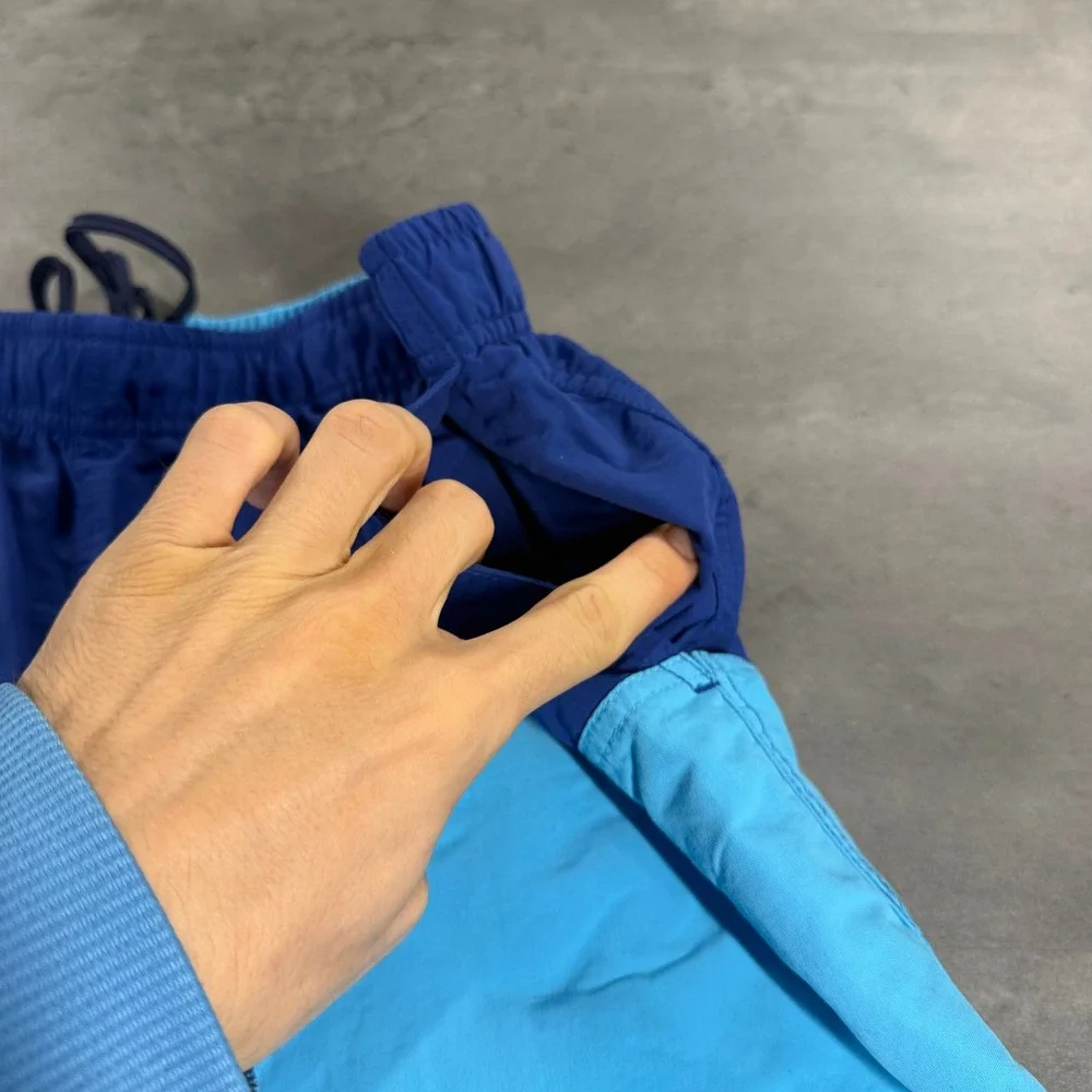 LL Bean Swim Trunk Short XL Supplex Nylon Colorblock Beach Blue Lined Surf Baggy